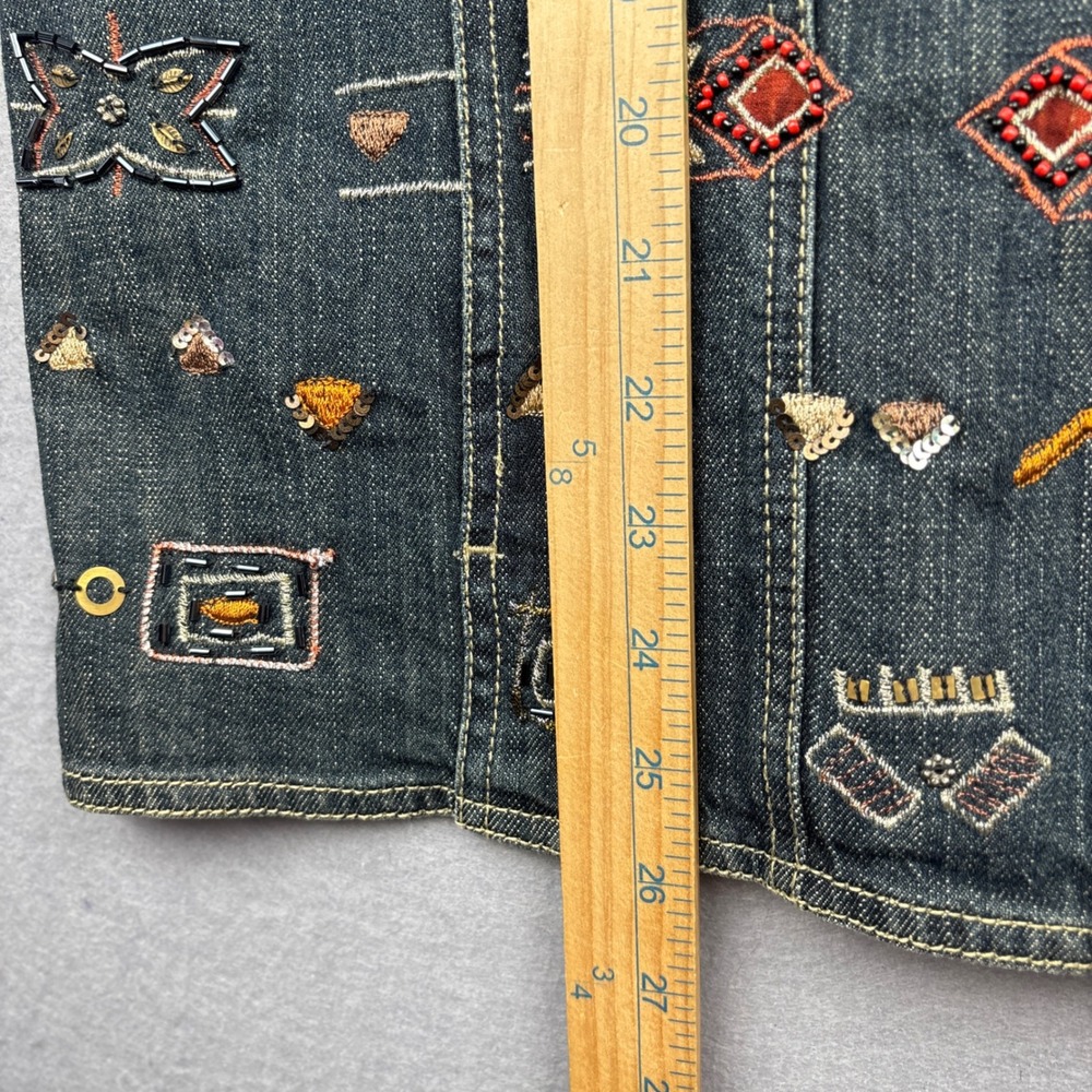 Chico's Denim Vest Womens 2 Large Embroidered Beaded Button Front Western - Picture 12 of 12